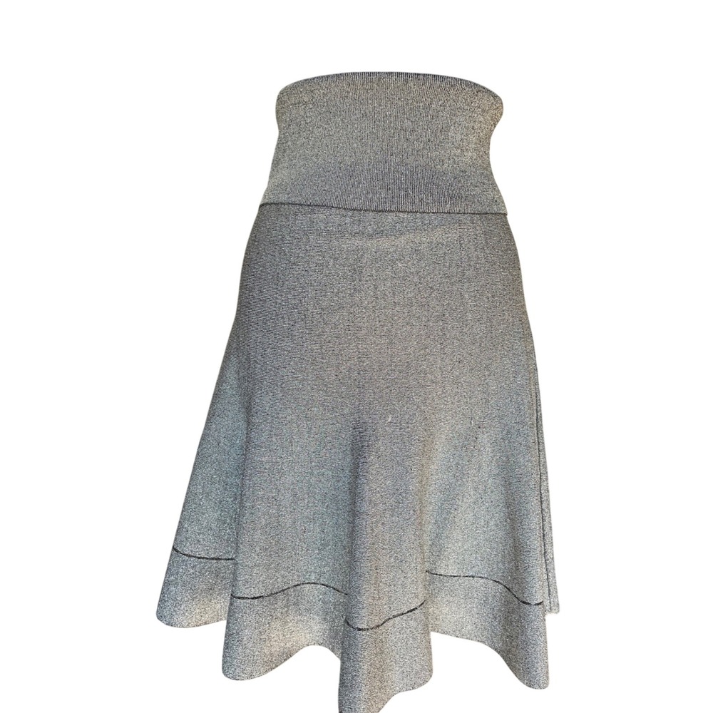MM LaFleur Womens Metallic Silver Knit Flare Skirt High Waist Size Small